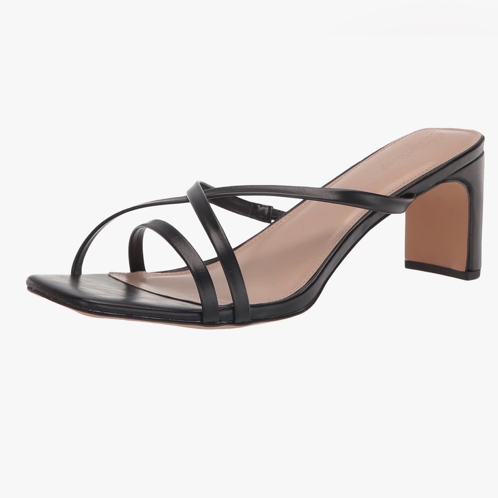Minimalist Black Strappy Block Heel Mule